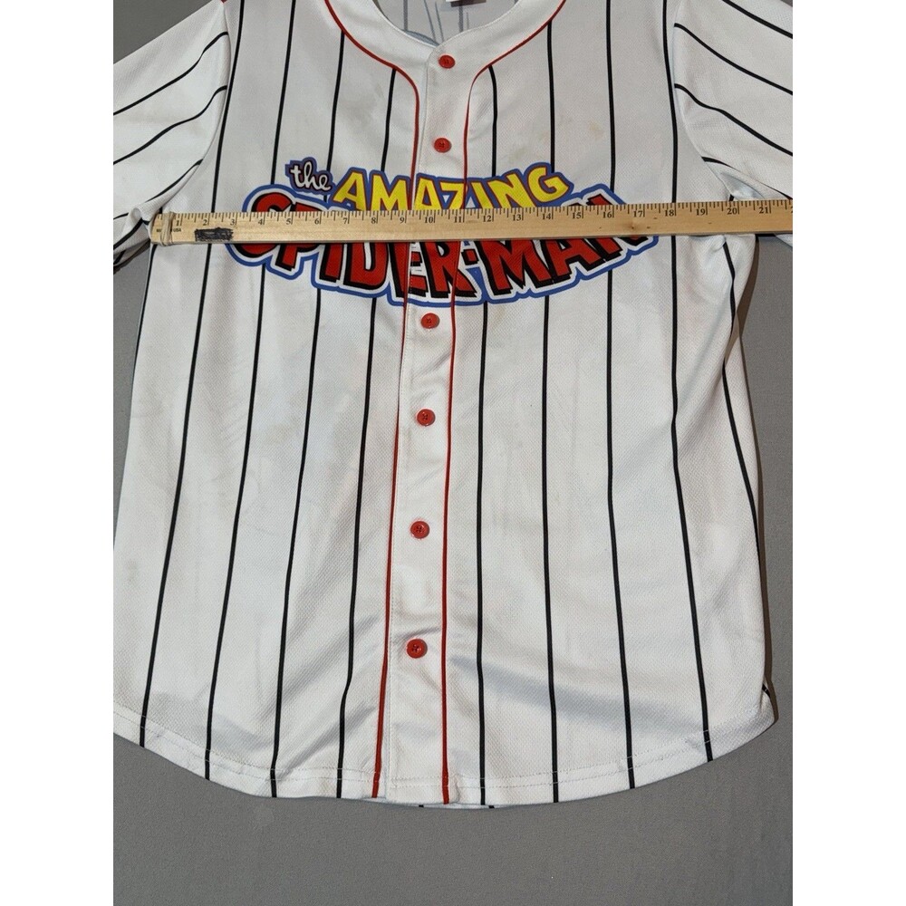 Marvel The Amazing Spider-Man White Pinned Striped Baseball Jersey Size Large - Picture 3 of 6